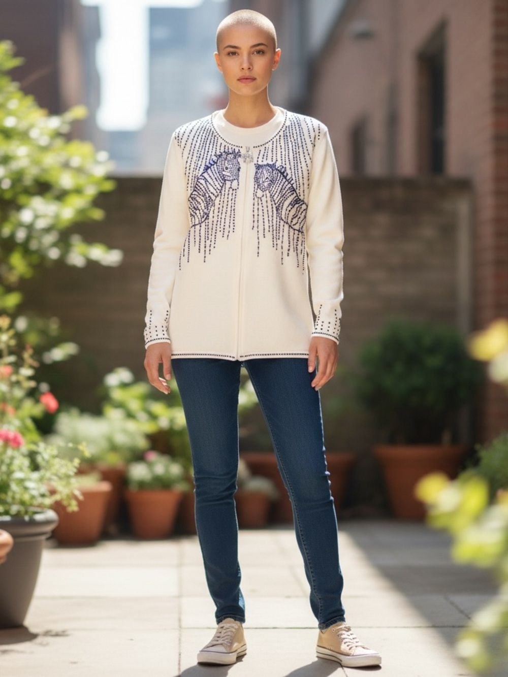 Storybook Knits Zebra Beaded Cardigan Sweater With Zebra Zipper Pull